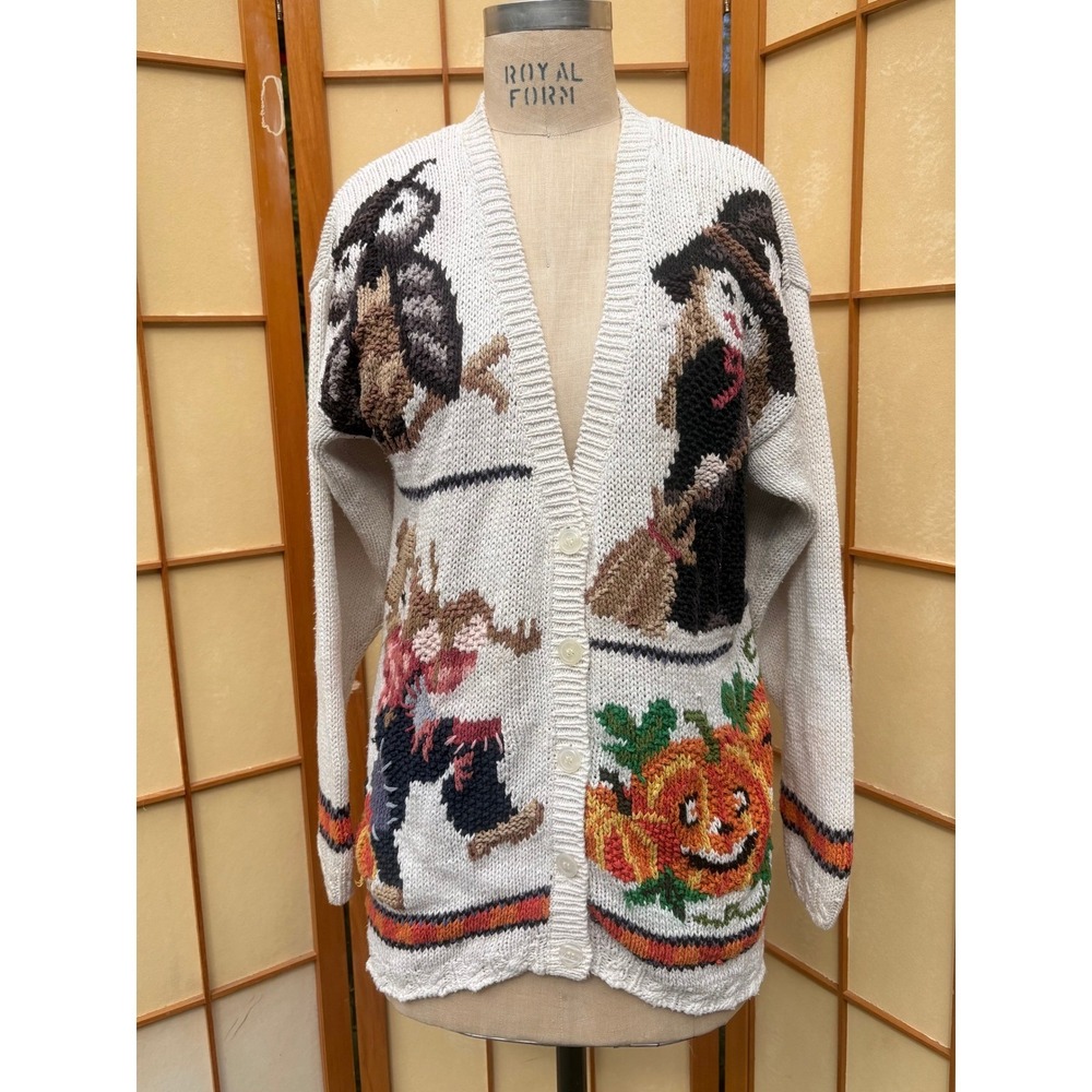 Halloween Sweater Owl Witch Scarecrow Pumpkin Crystal-Kobe Ramie Cotton S